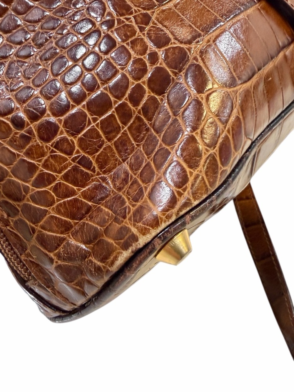 Brown Crocodile Leather Top-Handle Bag with Shoulder Strap Made in Italy 🇮🇹 - Picture 14 of 15